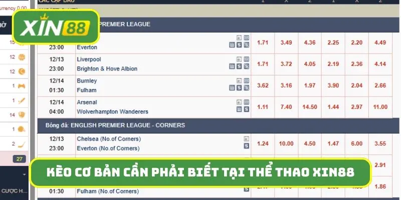 Top các loại kèo cơ bản cần phải biết tại thể thao Xin88
